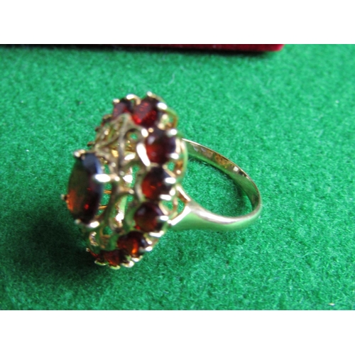 494 - 18 Carat Yellow Gold Garnet Set Ladies Cluster Ring Size M