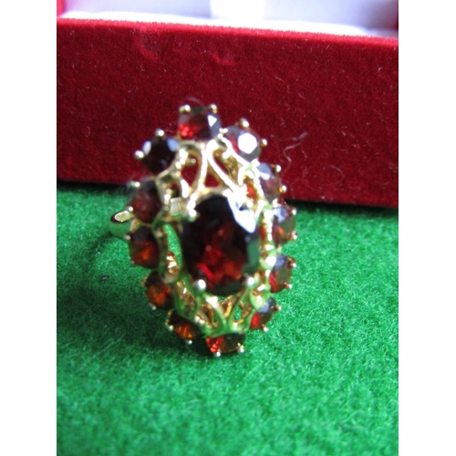 494 - 18 Carat Yellow Gold Garnet Set Ladies Cluster Ring Size M