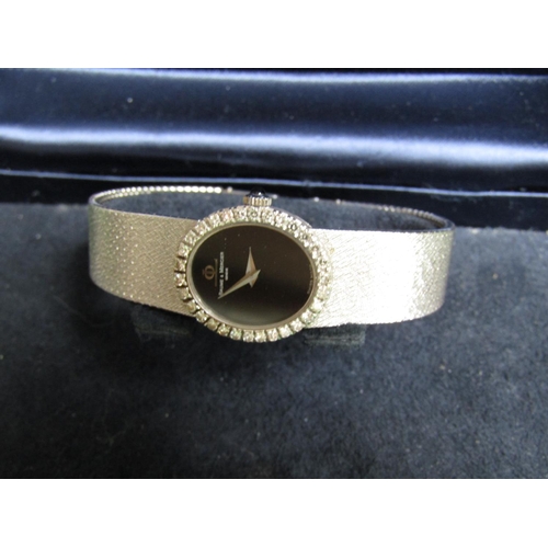 495 - 18 Carat White Gold Baume and Mercier Ladies Watch with Midnight Dial Diamond Set Bezel Good Weight ... 