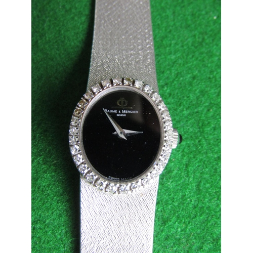 495 - 18 Carat White Gold Baume and Mercier Ladies Watch with Midnight Dial Diamond Set Bezel Good Weight ... 