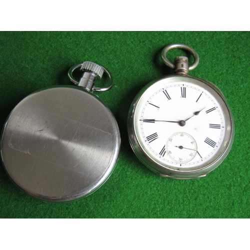 497 - Solid Silver Cased Pocket Watch with Engraved Back Roman Numeral Decorated Dial and Another