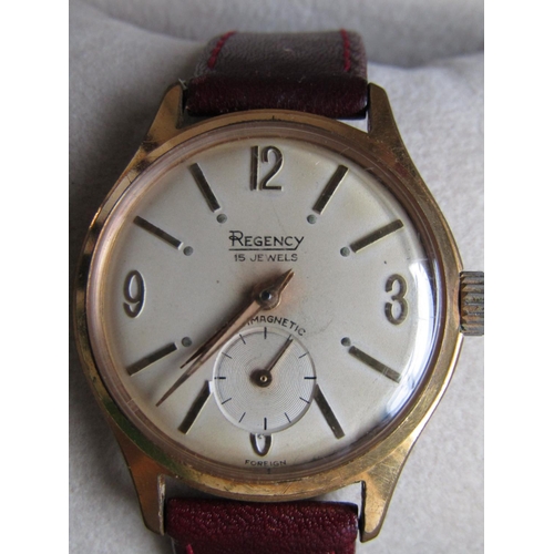 498 - Vintage Regency 15 Jewels Anti Magnetic Gentleman's Wristwatch with Gilt Baton Decoration Leather St... 