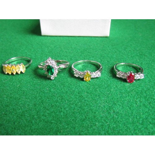 501 - Four Various White Metal Rings Set with Coloured Stones Sizes P, K, Q, M and a Half