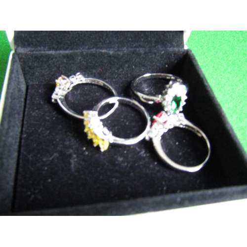 501 - Four Various White Metal Rings Set with Coloured Stones Sizes P, K, Q, M and a Half