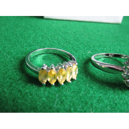 501 - Four Various White Metal Rings Set with Coloured Stones Sizes P, K, Q, M and a Half