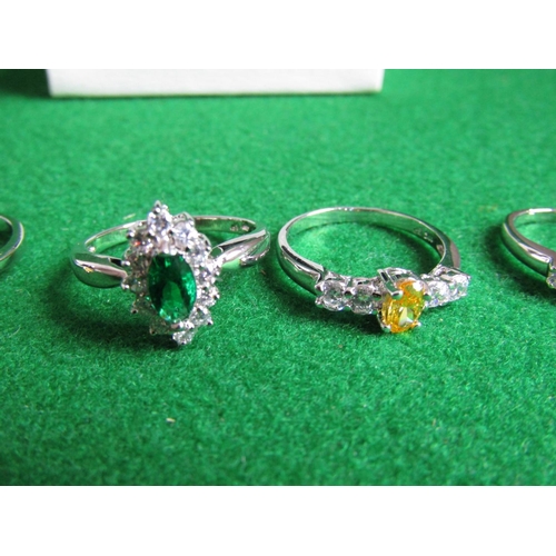 501 - Four Various White Metal Rings Set with Coloured Stones Sizes P, K, Q, M and a Half