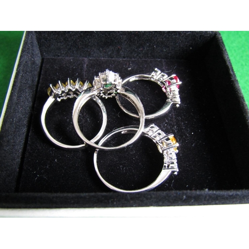 501 - Four Various White Metal Rings Set with Coloured Stones Sizes P, K, Q, M and a Half