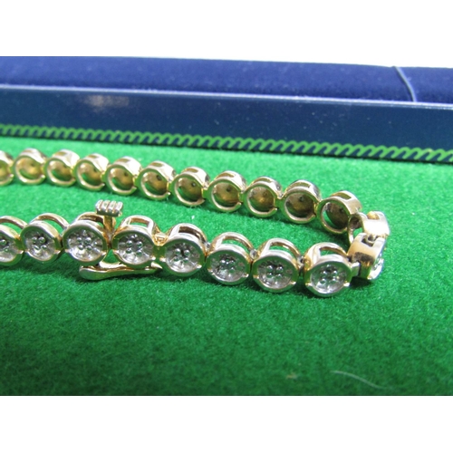 502 - Silver Gilt Yellow Metal Ladies Bracelet with Disk Links Each Set with a Single Diamond Twenty Eight... 