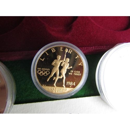 504 - Cased Pure Gold Ten Dollar Coin and Two Pure Silver Dollar Coins to Commemorate 1984 Olympics Held A... 