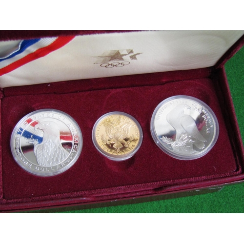 504 - Cased Pure Gold Ten Dollar Coin and Two Pure Silver Dollar Coins to Commemorate 1984 Olympics Held A... 