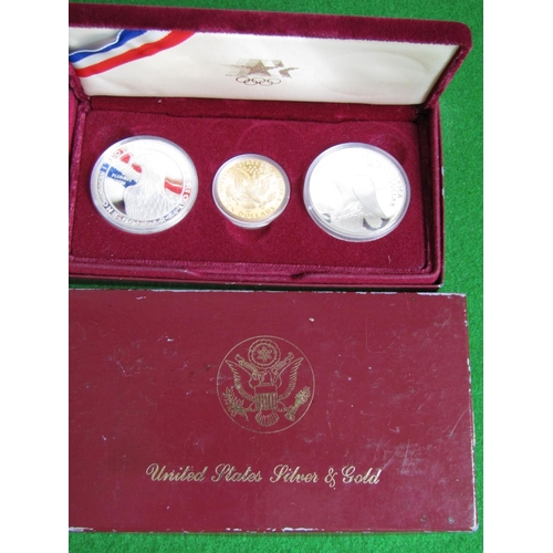 504 - Cased Pure Gold Ten Dollar Coin and Two Pure Silver Dollar Coins to Commemorate 1984 Olympics Held A... 