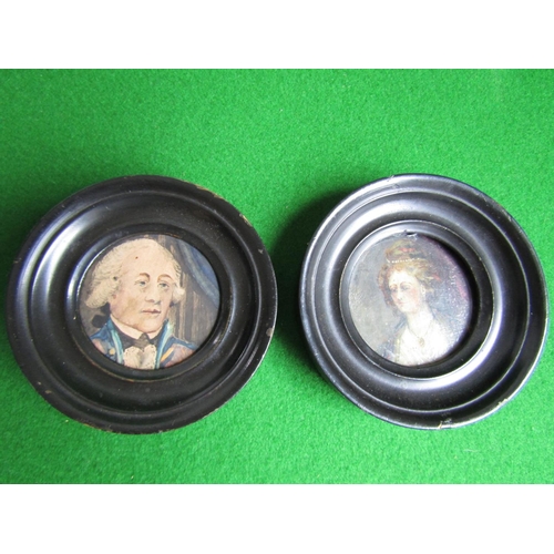 506 - Regency School Pair of Portrait Miniatures Military Gentleman and Wife Each Approximately 3 Inches D... 