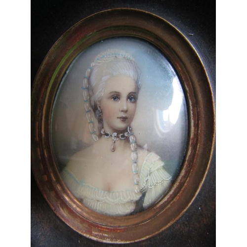 508 - Antique Portrait Miniature Lady of Title Oval Form Approximately 3 Inches High