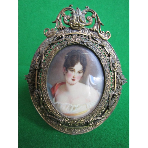 509 - Antique Portrait Miniature Contained within Finely Detailed Ormolu Frame Approximately 4 Inches High