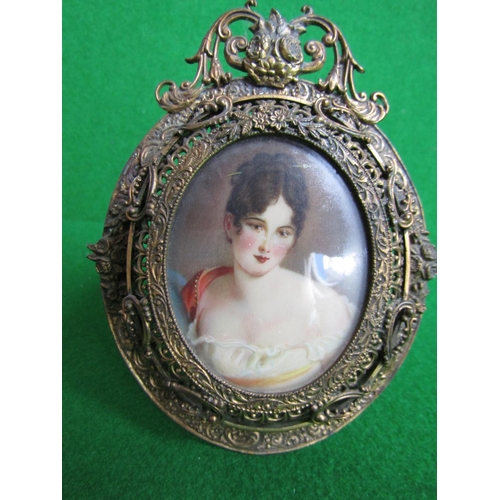 509 - Antique Portrait Miniature Contained within Finely Detailed Ormolu Frame Approximately 4 Inches High