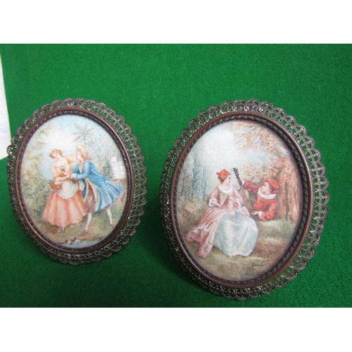 510 - Pair of Antique Portrait Miniatures Oval Form Contained within Ormolu Frames Each Approximately 4 In... 