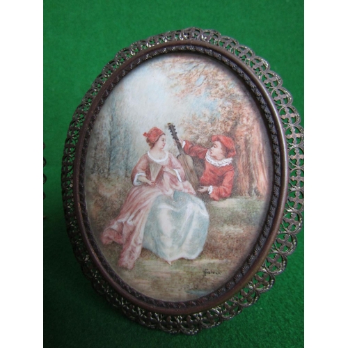 510 - Pair of Antique Portrait Miniatures Oval Form Contained within Ormolu Frames Each Approximately 4 In... 