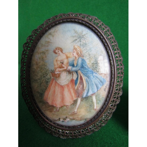 510 - Pair of Antique Portrait Miniatures Oval Form Contained within Ormolu Frames Each Approximately 4 In... 