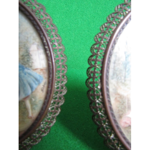 510 - Pair of Antique Portrait Miniatures Oval Form Contained within Ormolu Frames Each Approximately 4 In... 