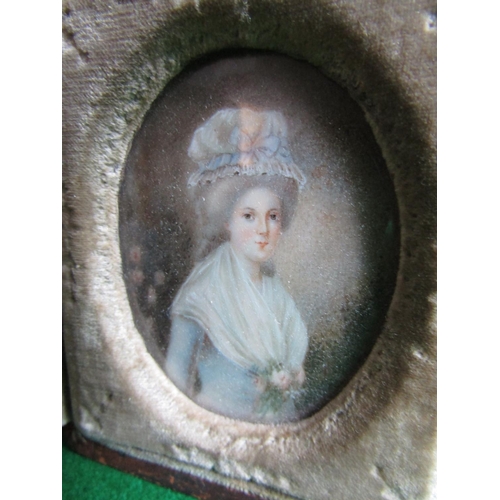 512 - Regency Portrait Miniature Contained within Leatherbound Case Lady with Bonnet Approximately 4 Inche... 