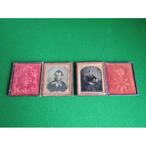 514 - Pair of Early Photographs Contained within Gilded Frames Embossed Leather Cases Each Approximately 4... 