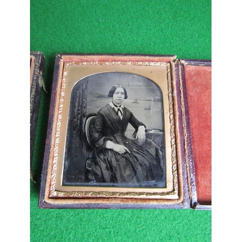 514 - Pair of Early Photographs Contained within Gilded Frames Embossed Leather Cases Each Approximately 4... 