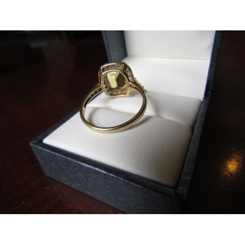 515 - Citrine Diamond Halo Set Ladies Ring Mounted on 9 Carat Yellow Gold Band Further Diamond Decorated S... 