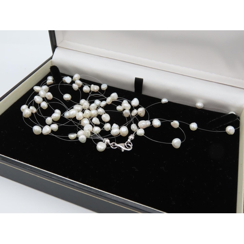 53 - Silver Set Modernist Form Ladies Pearl Necklace Attractively Detailed