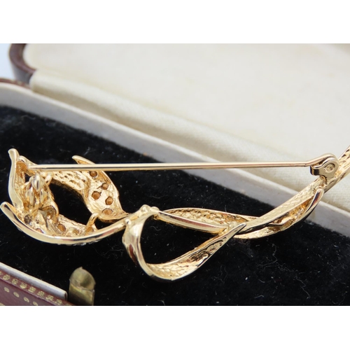 58 - 18 Carat Yellow Gold Diamond and Pearl Set Ladies Brooch Attractively Detailed