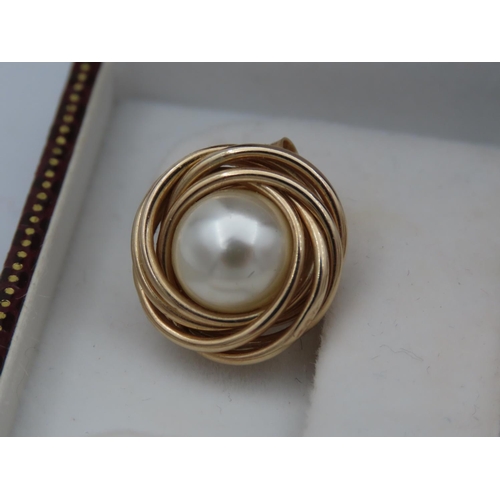 6 - Pair of Pearl Set Mabe Earrings Mounted on 9 Carat Yellow Gold Attractive Colour and Lustre