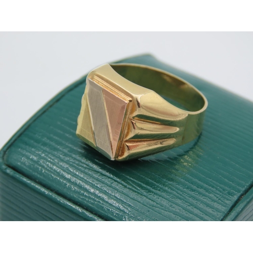 76 - Gents 18 Carat Gold Signet Ring with Rose Yellow and White Gold Panel Decoration Weight Approximatel... 