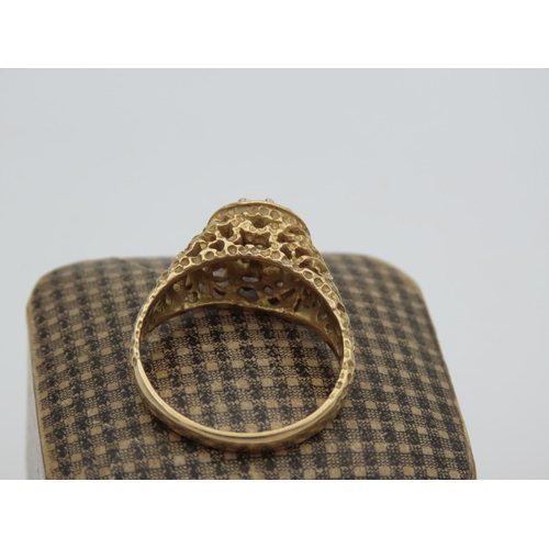 77 - 18 Carat Yellow Gold Ladies Diamond Ring Attractively Detailed Ring Size M and a Half