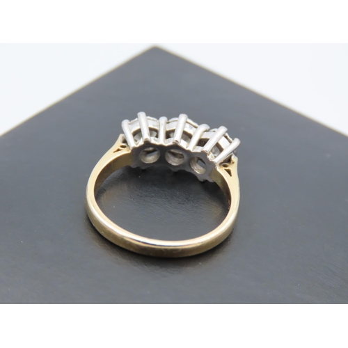 86 - Three Stone Diamond Ring Mounted on 18 Carat Yellow Gold Band Attractively Detailed Ring Size K and ... 