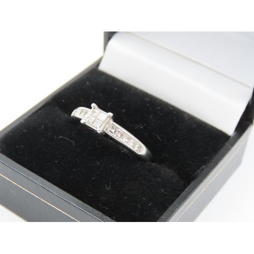 92 - Princess Cut Platinum Set Ladies Ring Further Mounted on Platinum Band Ring Size O and a Half