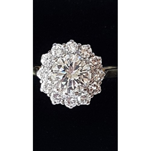 520 - Diamond Cluster Ring Platinum Crown Mounted on 18 Carat Yellow Gold Band Center Stone Approximately ... 