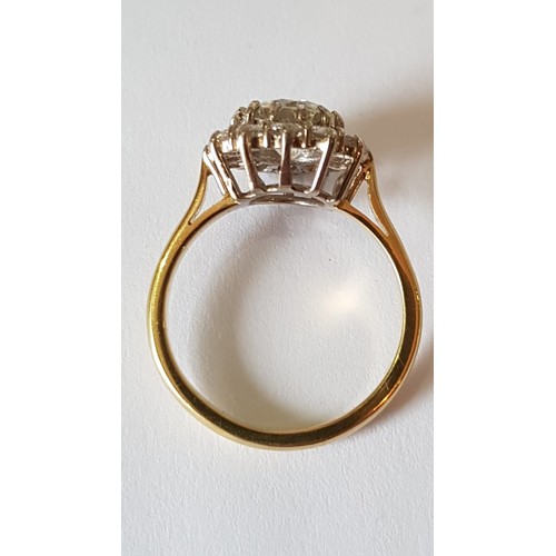 520 - Diamond Cluster Ring Platinum Crown Mounted on 18 Carat Yellow Gold Band Center Stone Approximately ... 