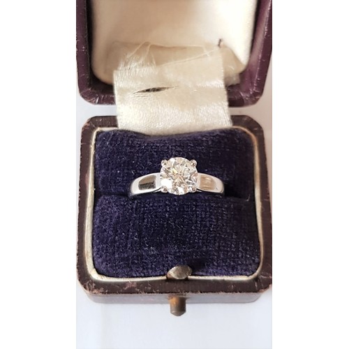 522 - Solitaire Brilliant Cut Diamond Ring Set in Platinum Crown Four Claw Setting Mounted on Platinum Ban... 