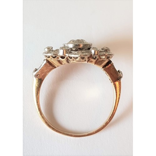 523 - Art Nouveau Diamond Cluster Ring Attractively Detailed Platinum Setting Mounted on 18 Carat Yellow G... 