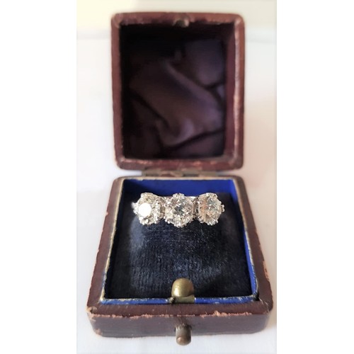 524 - Three Stone Ladies Diamond Ring Old Brilliant Cut Diamonds in a Fine Claw Setting Mounted on 18 Cara... 