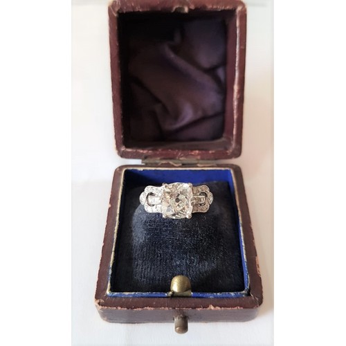 525 - Ladies Diamond Ring Circa 1915 Cushion Cut Centre Diamond with Further Detailed Diamond Decoration t... 