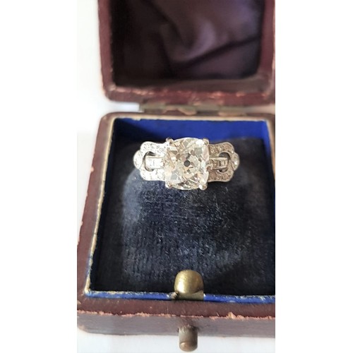 525 - Ladies Diamond Ring Circa 1915 Cushion Cut Centre Diamond with Further Detailed Diamond Decoration t... 