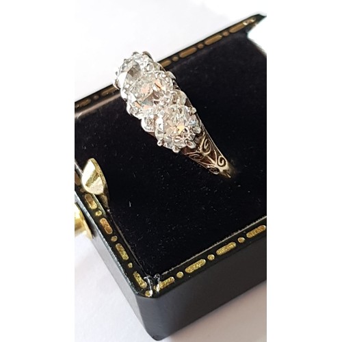 526 - Three Stone Diamond Ring Old Brilliant Cut Late Victorian Circa 1900 Three Main Diamonds to Band wit... 