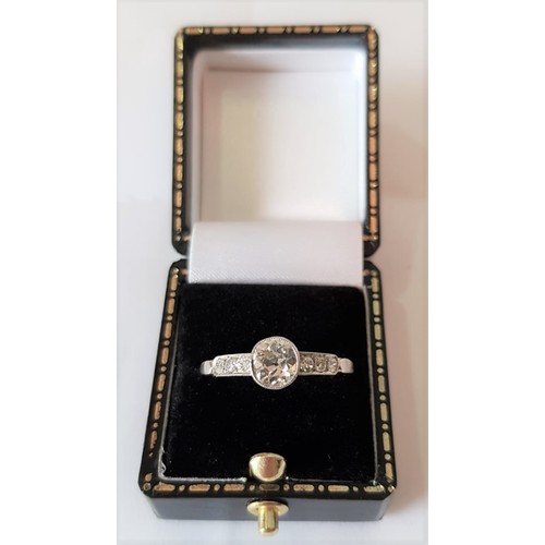 527 - Ladies Diamond Ring Circa 1930 Rub Over Platinum Setting Mounted on 18 Carat White Gold Centre Stone... 