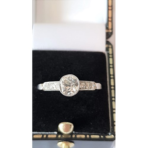 527 - Ladies Diamond Ring Circa 1930 Rub Over Platinum Setting Mounted on 18 Carat White Gold Centre Stone... 