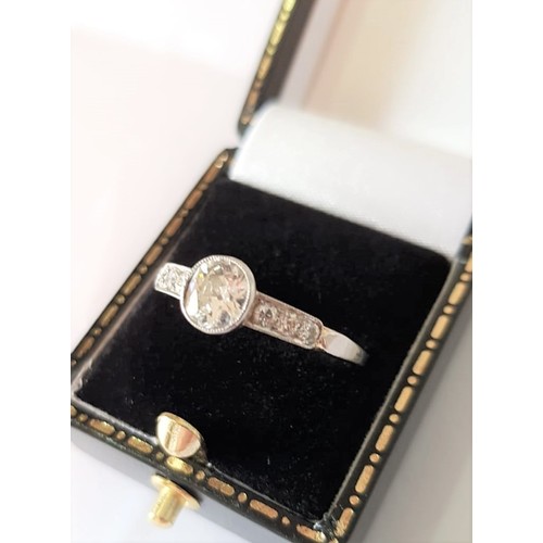 527 - Ladies Diamond Ring Circa 1930 Rub Over Platinum Setting Mounted on 18 Carat White Gold Centre Stone... 