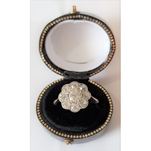 528 - Diamond Cluster Ring Platinum Crown Mounted on 18 Carat Yellow Gold Band Circa 1910 Ring Size L