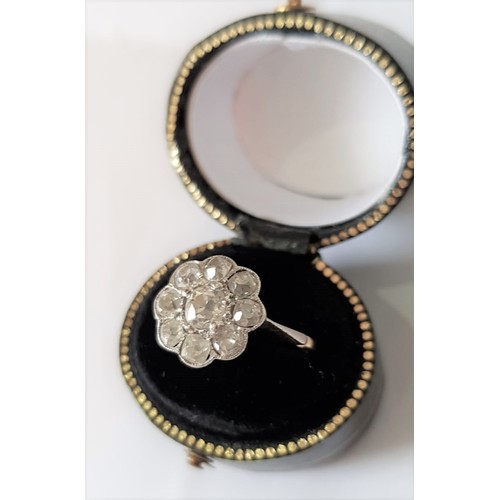 528 - Diamond Cluster Ring Platinum Crown Mounted on 18 Carat Yellow Gold Band Circa 1910 Ring Size L