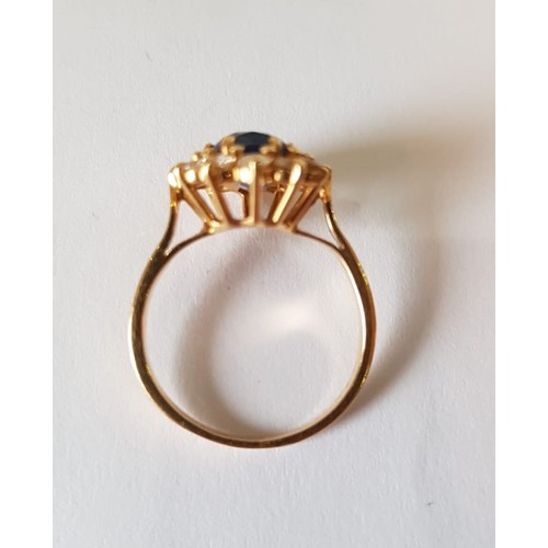 529 - Sapphire and Diamond Cluster Ring Mounted on 18 Carat Yellow Gold Band Sapphire Surrounded by 12 Bri... 