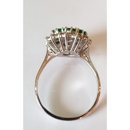 530 - Emerald and Diamond Ladies Cluster Ring Mounted on 18 Carat White Gold Six Emeralds and 20 Old Brill... 