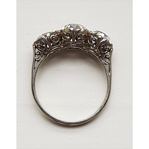 534 - Ladies Three Stone Diamond Ring Edwardian Circa 1910 Set in Platinum Crown Mounted on Platinum Band ... 